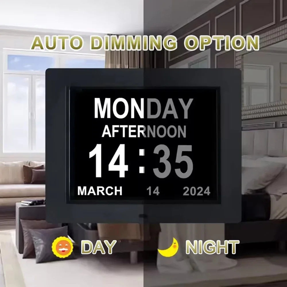 Large Digital Alarms Calendar Clock: Large Display with Customizable Alarms. Useful Medicine Time Reminder for Elderly, Multi-Language