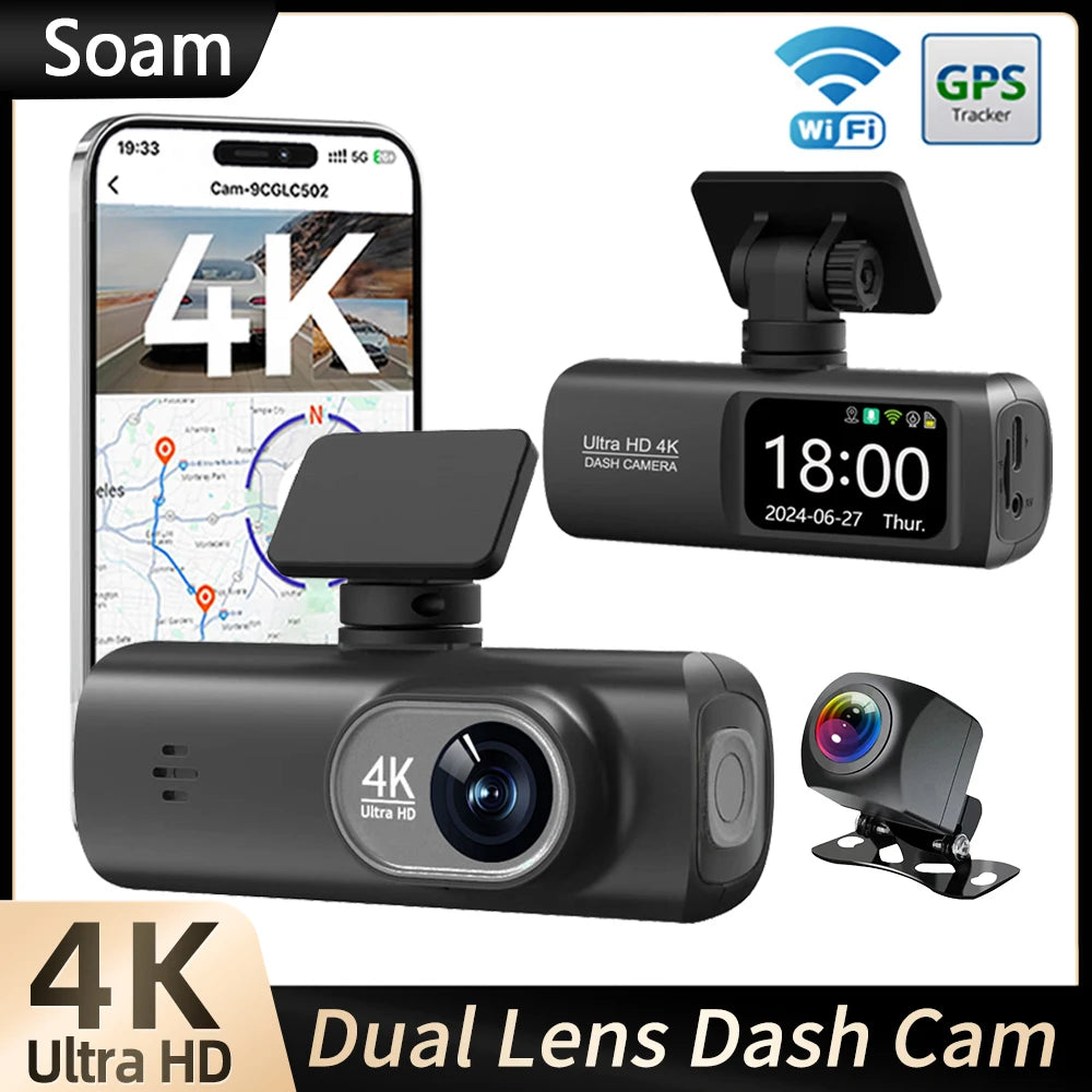 4K+1080P Front and Rear Dash Cam with GPS & WiFi - 24H Parking Monitor