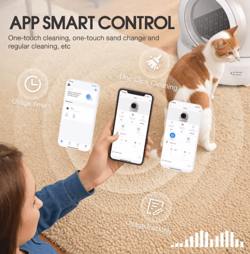 Self Cleaning Cat Litter Box - Automatic Cat Litter Box, App-Controlled, Large & Quiet