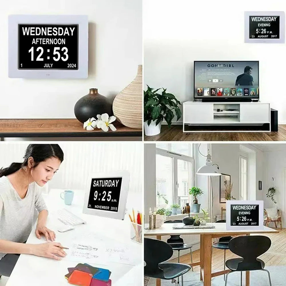 Large Digital Alarms Calendar Clock: Large Display with Customizable Alarms. Useful Medicine Time Reminder for Elderly, Multi-Language