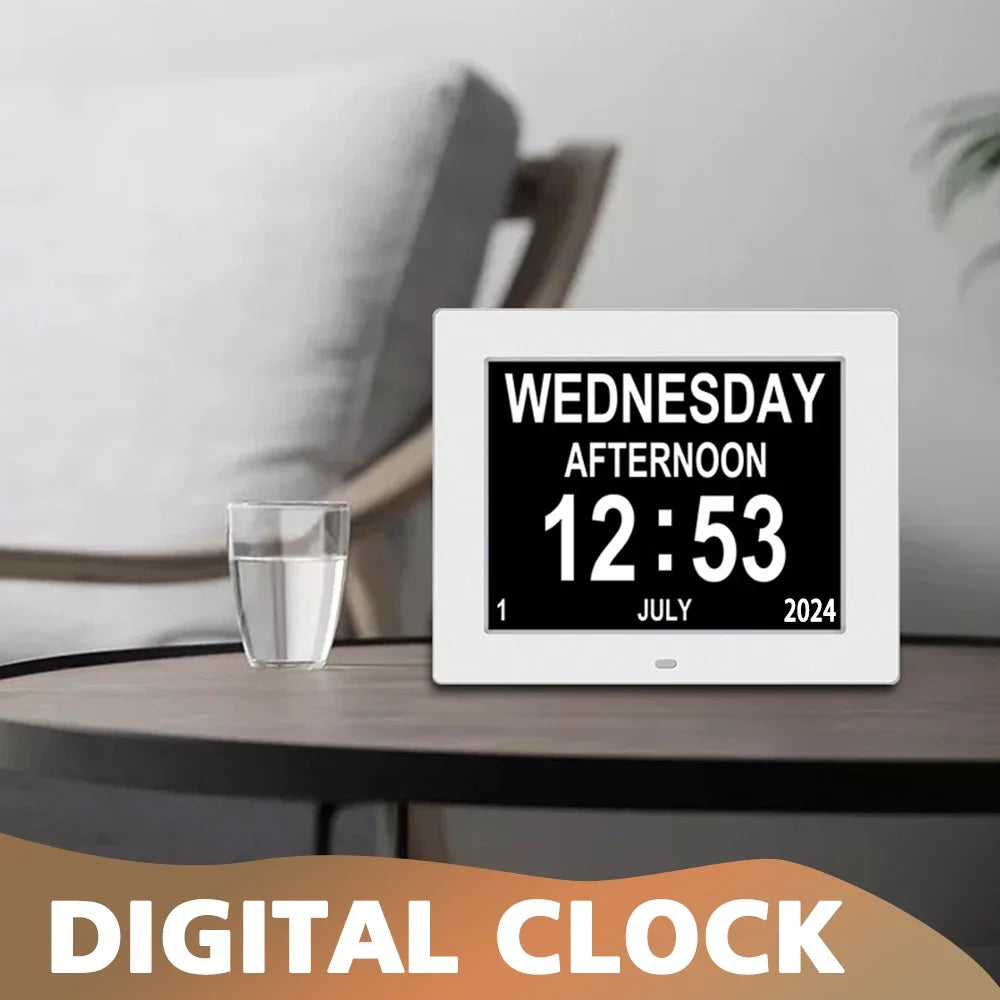 Large Digital Alarms Calendar Clock: Large Display with Customizable Alarms. Useful Medicine Time Reminder for Elderly, Multi-Language