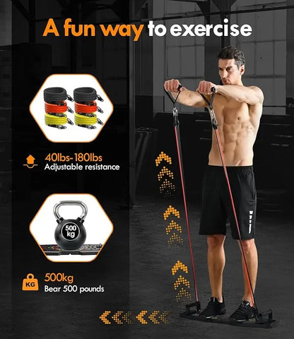 Portable Push Up Board: Complete Home Gym with 20 Fitness Accessories including Pilates Bar, Resistance Bands and Ab Roller Wheel