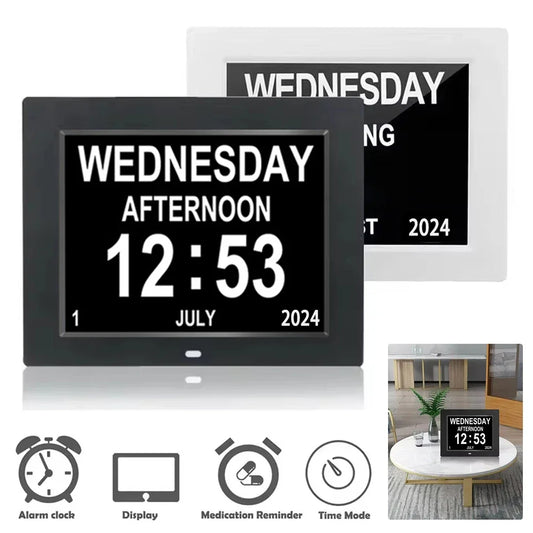 Large Digital Alarms Calendar Clock: Large Display with Customizable Alarms. Useful Medicine Time Reminder for Elderly, Multi-Language 