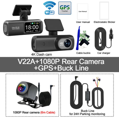 4K+1080P Front and Rear Dash Cam with GPS & WiFi - 24H Parking Monitor