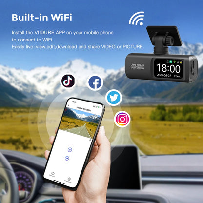 4K+1080P Front and Rear Dash Cam with GPS & WiFi - 24H Parking Monitor